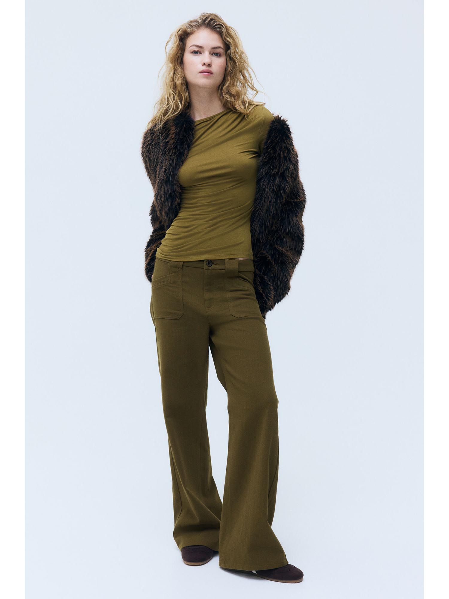 h&m Women Green Wide twill trousers-picture-11