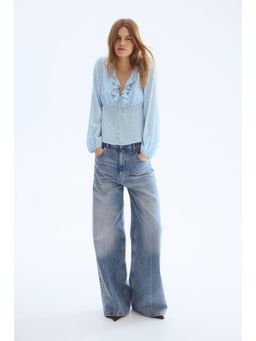 H&M - Women Blue Flounce-trimmed blouse