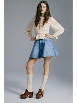 H&M - Women Beige Smocked-bodice top