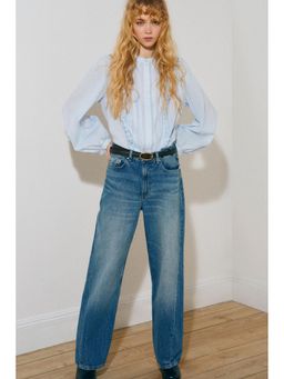 H&M - Women Blue Pintucked cotton blouse