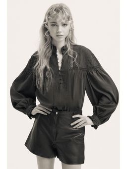 H&M - Women Blue Pintucked cotton-blend blouse