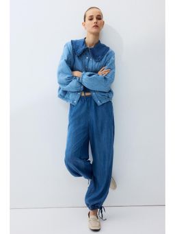 H&M - Women Blue Drawstring-detail denim trousers