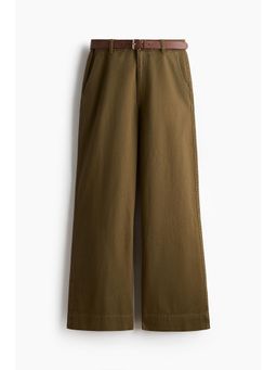 H&M - Women Green Wide belted twill trousers