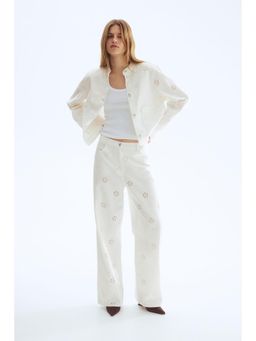 H&M - Women White Broderie anglaise twill trousers