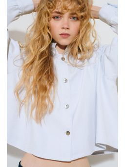 H&M - Women Blue Shoulder-pad twill shirt