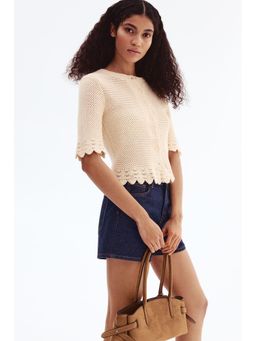 H&M - Women Beige Crochet-look cardigan