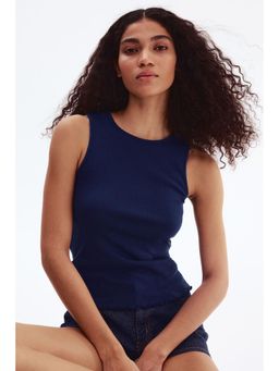 H&M - Women Blue Pointelle-knit cotton top