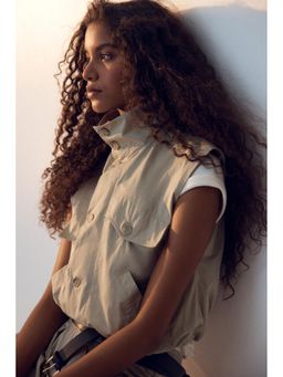 H&M - Women Beige Sleeveless utility shirt