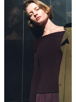 H&M - Women Brown Twist-detail off-the-shoulder top