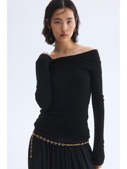H&M - Women Black Twist-detail off-the-shoulder top