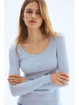 H&M - Women Blue Pointelle jersey top