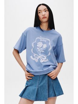 H&M - Women Blue Motif-detail oversized T-shirt