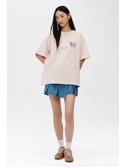 H&M - Women Beige Motif-detail oversized T-shirt