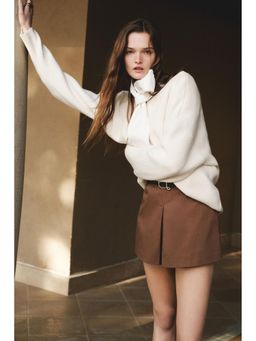 H&M - Women Brown Belted twill skort