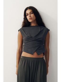 H&M - Women Grey Wrap-detail Crop top