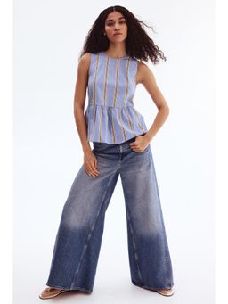 H&M - Women Blue Sleeveless peplum blouse