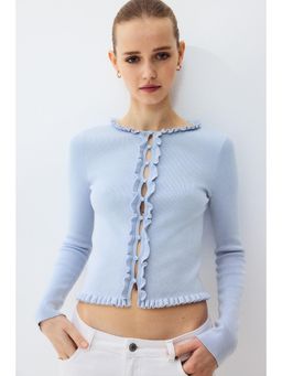 H&M - Women Blue Frill-trimmed cardigan