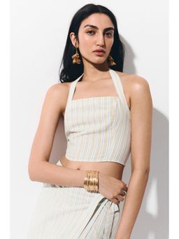 H&M - Women Beige Linen-blend halterneck top