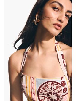 H&M - Women Multi-Color Linen-blend halterneck top