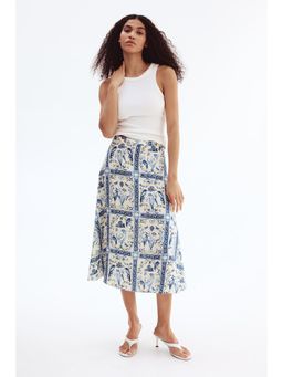 H&M - Women Blue Linen-blend skirt