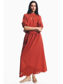 H&M - Women Red Broderie anglaise cotton skirt