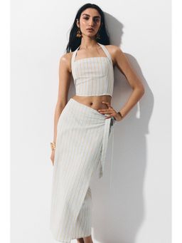 H&M - Women Beige Linen-blend wrap skirt