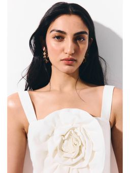 H&M - Women White Appliqud linen-blend Crop top