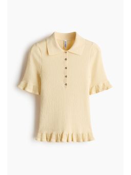 H&M - Women Yellow Rib-knit collared top