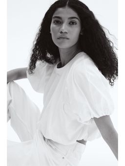 H&M - Women White Bubble-hem cotton top