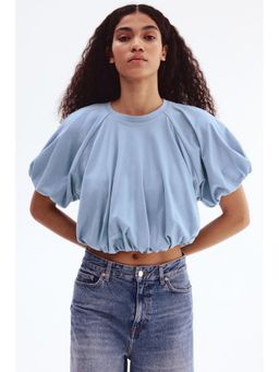 H&M - Women Blue Bubble-hem cotton top