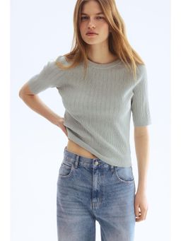 H&M - Women Grey Rib-knit T-shirt
