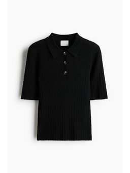 H&M - Women Black Pointelle-knit top