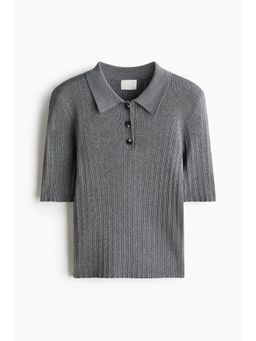 H&M - Women Grey Pointelle-knit top