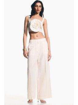 H&M - Women White Ankle-length linen-blend trousers