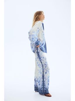 H&M - Women Blue Printed lyocell trousers