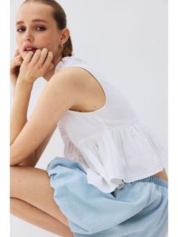 H&M - Women White Frill-trimmed muslin top