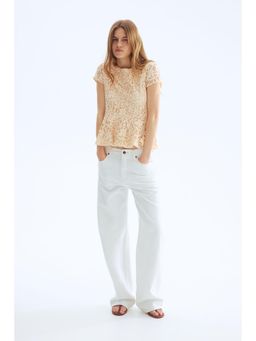 H&M - Women White Crochet-look peplum top