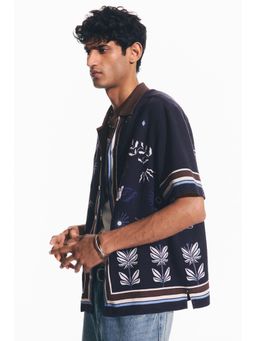 H&M - Men Blue Regular Fit Linen-blend resort shirt