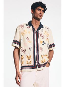 H&M - Men White Regular Fit Linen-blend resort shirt