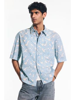 H&M - Men Blue Relaxed Fit Short-sleeved cotton shirt