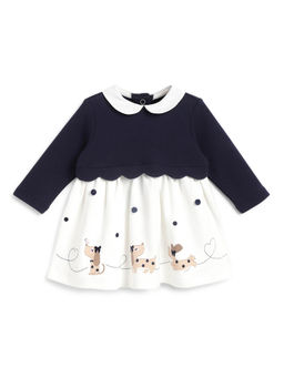 Chicco - Girls White and Blue Printed Long Sleeve Dress