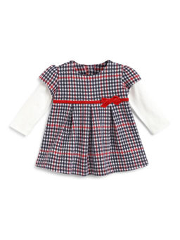 Chicco - Girls White and Red Checkered Long Sleeve Dress
