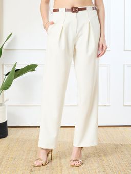 Latin Quarters - White Casual Solid High Rise Pant