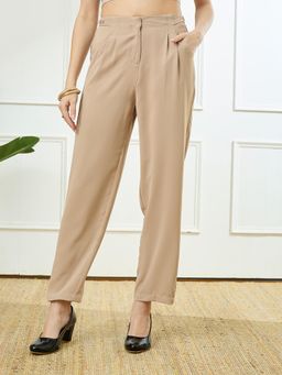 Latin Quarters - Beige Casual Solid High Rise Pant