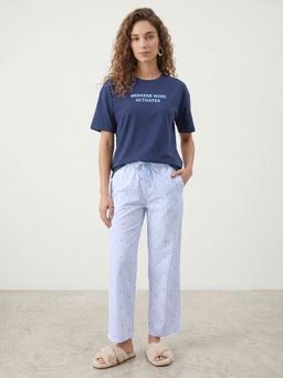R&B - Blue Typography Cotton Regular Fit T-Shirt
