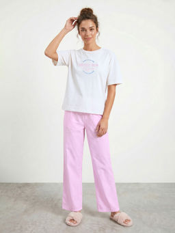 R&B - Pink Printed Cotton Regular Fit T-Shirt and Pyjama