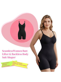 Rheal Curve - Black Solid Nylon/Spandex Regular Fit Body Shaper