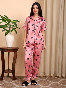 Smarty Pants - Pink Printed Satin Relaxed Fit Shirt and Pyjama