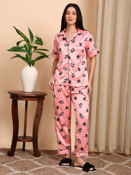 Smarty Pants - Pink Printed Satin Relaxed Fit Shirt and Pyjama