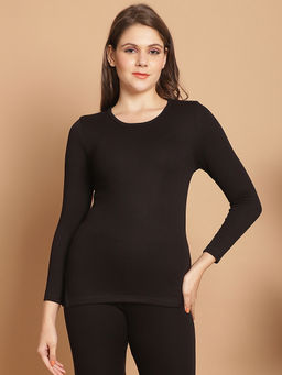 Aerowarm - Black Solid Cotton Regular Fit Thermal Top